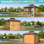 EROMMY 10' x 10' Hardtop Gazebo, Aluminum Frame Gazebos with Galvanized Steel Double Roof, Permanent Outdoor Metal Pavilion with Curtain and Netting for Patio, Lawn, Deck - Image 7