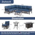 Kurapika Patio Furniture Set 10-Piece Aluminum Sectional Sofa with Armrest, Modern Outdoor Conversation Set w/55000 BTU Propane Fire Pit Table, Metal Corner Sofa with Ottoman, Navy Blue - Image 2