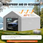 VEVOR Carport Replacement Canopy Cover Top + Side Wall 10 x 20 ft, Garage Tent Shelter Tarp Heavy-Duty Waterproof & UV Protected, Easy Installation with Ball Bungees,Grey (Frame Not Included) - Image 3