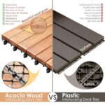 PrimeZone 54 PCS Solid Acacia Wood Interlocking Patio Deck Tiles - 12" x 12" Indoor Outdoor Waterproof Flooring Tiles for Balcony, Backyard, Garden & Poolside, All Weather Use, Natural Wood - Image 6