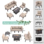 ALAULM 8 Pieces Metal Patio Furniture Set with Propane Fire Pit Table Metal Outdoor Furniture w/55000 BTU Fire Pit Patio Sectional Sofas w/5.1'' Sponge Cushions for Patio, Backyard, Poolside- Sand - Image 6