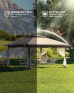 Garveelife Pop Up Gazebo 12x12, Canopy Tent with Mosquito Netting, One Push Setup for Backyard Patio Garden with 4 Sand Bags- Khaki - Image 4