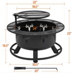Yaheetech 32in Fire Pit Outdoor Wood Burning Firepits Outdoor Fireplace with 18.5 Inch Swivel Cooking Grill Grate & Poker Fire Bowl for Camping, Backyard, BBQ, Garden, Bonfire - Image 7