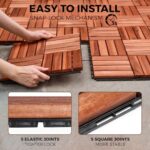 CLOVERHOLM 10 PCs Interlocking Deck Tiles, 12x12x0.75 inches Waterproof Wood Patio Floor Tiles for Indoor and Outdoor, Easy Snap Flooring, Balcony, Backyard, Square Joints, Teak - Image 5