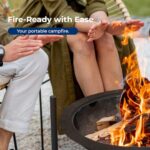 SereneLife 26" Outdoor Wood Fire Pit with BBQ Grill, Mesh Screen, and Wood Storage – Heavy-Duty Steel Frame, Heat-Resistant – Ideal for Bonfires, Camping, and Outdoor Cooking - Image 4