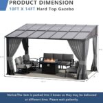 ALAULM 10'x 14' Outdoor Hardtop Pergola,Wall Mounted Lean to Gazebo with Curtains and Netting,Galvanized Metal Frame,Sunshade for Patio, Backyard, Deck and Lawns-Gray - Image 2
