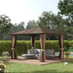 YMGSCC 10' X12' Hardtop Gazebo with Aluminum Frame,Metal Roof Gazebo Canopy W/ 2 Hooks,Curtains and Netting for Garden,Patio - Image 2