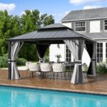 Amopatio 12' X 14' Hardtop Gazebo Permanent Aluminum Gazebos with Galvanized Steel Double Roof for Patio Lawn and Garden,Included Curtains & Mosquito Netting,Grey - Image 9