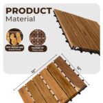 Pack of 10 Deck Tiles - 12"x12" Interlocking Natural Solid Acacia Wood for Outdoor & Indoor, Patio Garden, Balcony, Poolside - Natural6 Color - Image 2