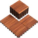 Solid Wood Interlocking Flooring Tiles (Pack of 10, 12" x 12"), Acacia Deck Tiles, Floor Tiles for Both Indoor and Outdoor Use, Waterproof All Weather, 9 Slat (12 x 12, 9 Slat)