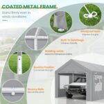 COBIZI Carport Canopy 12x20 Heavy Duty Portable Garage with Roll-Up Ventilation Windows & Doors, Removable Sidewalls Car Canopy Car Tent Waterproof with Built-in Sandbags for Cars, Boats, Trucks, Gray - Image 3