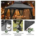 ECOTOUGE Outdoor Gazebo 10'x10', Heavy Duty Canopy Tent with Soft Double Roofs & Metal Corner Frame Shelves, Party Tent Shelter with Mosquito Netting for Patio, Deck, Backyard, Grey - Image 2