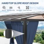 Gotland 10FTx12FT Outdoor Wall-Mounted Hardtop Pergola, Metal Frame Gazebo with Sloping Sun Panel Roof and Double Curtains for Patio, Garden, Lawn, Navy - Image 6