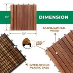 Solid Wood Interlocking Flooring Tiles (Pack of 10, 12" x 12"), Solid Wood Deck Tiles Interlocking, Patio Tiles Outdoor Interlocking Waterproof All Weather (12, 9 Slat) - Image 2