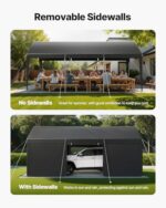 VEVOR Upgraded 10x20 FT Heavy Duty Carport Canopy with Roll-up Windows, All-Season Portable Garage with Removable Sidewalls & Doors, 12 Stakes & 12 Ropes, Car Tent for Car, Truck, Boat, Equipment - Image 6