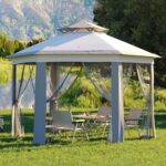 HarmonyHealth 13 x 13FT Pop Up Gazebo, Hexagonal Outdoor Canopy Shelter, Instant Patio Gazebo Tent With Mesh Netting and Strong Steel Frame for Patio Backyard Garden Wedding Party,Light Gray+Dark Gray
