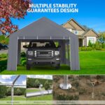 GAOMON Carport 13'x20' Heavy Duty Canopy with 3 Doors & 5 Ventilated Windows, Portable Garage Waterproof Party Tent with Removable Sidewalls for Pickup Truck, and Boat, Grey - Image 2