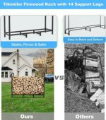 Tikimilor 4ft Firewood Rack Holder, Adjustable Heavy Duty Fire Log Stacker Stand for Fireplace, Outdoor Indoor Metal Wood Pile Storage Organizer, Patio Logs Stand tool, Black - Image 5