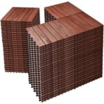 PrimeZone 108 PCS Solid Acacia Wood Interlocking Deck Tiles - 12" x 12" Waterproof Indoor Outdoor Patio Flooring Decking Tiles for Balcony, Backyard & Poolside, All Weather Use, Brown