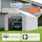 VEVOR Carport Replacement Canopy Cover Top + Side Wall 10 x 20 ft, Garage Tent Shelter Tarp Heavy-Duty Waterproof & UV Protected, Easy Installation with Ball Bungees,Grey (Frame Not Included) - Image 5
