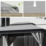 LAUSAINT HOME Outdoor Patio Gazebo with Expansion Bolts, Double Roof Soft top Gazebos Shelter Party Tent with Mosquito Nettings and Privacy Screens for Backyard, Deck, Garden, Lawn (10x13, Grey) - Image 4