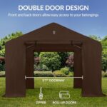 Best Choice Products 10x8ft Outdoor Storage Shed, Carport, Canopy Shelter, Dual Doors & Windows, Metal Frame, Weather-Resistant, Perfect for Storing Motorcycle, Bike, Garden Tools – Brown - Image 4