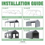 Acepic Carport 10x20ft Heavy Duty Carport Features Roll-up Windows & Doors, Portable Garage with UV Resistant Waterproof All-Season Tarp for Car, Truck, Boat - Image 6