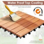 PrimeZone 54 PCS Solid Acacia Wood Interlocking Patio Deck Tiles - 12" x 12" Indoor Outdoor Waterproof Flooring Tiles for Balcony, Backyard, Garden & Poolside, All Weather Use, Natural Wood - Image 8