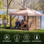 CROWN SHADES Gazebo Mosquito Net for 10 x 10 Pop Up Canopy - Patio Gazebo Mesh Sidewall with Zipper for Outdoor Tent, Garden and Backyard (4 Packs,Khaki) - Image 4