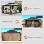 Domi 10' X 14' Hardtop Gazebo, Upgraded Metal Gazebo with Drainage System, Dual-Layer Galvanized Steel Roof, Curtain and Netting, Outdoor Shelter Canopy for Patio, Garden, and Backyard, Brown - Image 5