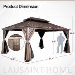 LAUSAINT HOME Outdoor Hardtop Gazebo for Patios 12x16ft, Permanent Heavy Duty Metal Double Roof Pavilion with Aluminum Frame & Enclosed Curtains and Mosquito Nettings for Lawn and Garden, Brown Metal - Image 6