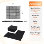 12 PCS Interlocking Deck Tiles 12" x 12", Non-Slip Drainage Plastic Flooring Tiles for Bathroom, Balcony, Poolside, Waterproof Indoor&Outdoor Garage Flooring, All Weather Use, Rosette Pattern, Black - Image 2