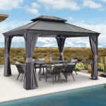 PURPLE LEAF 10' X 12' Permanent Hardtop Gazebo Aluminum Gazebo with Galvanized Steel Double Roof for Patio Lawn and Garden, Curtains and Netting Included, Grey - Image 2