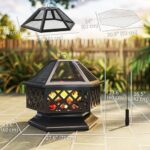 Outsunny 28" Outdoor Fire Pit Grill, Portable Wood Burning Firepit for Outside with Cooking Grate, Fire Poker, Spark Screen Lid, Steel Hexagon Fireplace for Patio Bonfire Backyard BBQ Camping Picnic - Image 7