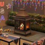 Sunjoy Outdoor Fireplace, Smith Collection Patio Wood Burning Steel Fireplace with Chimney, Spark Screen, Fire Poker, and Removable Grate, Copper with Yellow Tile - Image 2