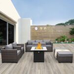 Valita 6 PCS Patio Furniture Set Outdoor Sectional Wicker Conversation Couch Brown Rattan Sofa Chairs with Ottoman 50,000BTU Adjustable Fire Pit Table and Grey Anti-Slip Cushions - Image 7
