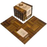 10 pcs Premium Acacia Wood Interlocking Decking Tiles – 12x12x0.9in Weatherproof Patio Flooring Outdoor – Interlocking Deck Tiles for Balcony, Backyar & Poolside, All-Weather Use (Golden Teak Finish)