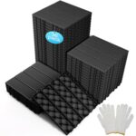 36 sq. ft Plastic Interlocking Deck Tiles, 36 Pack Patio Deck Tiles Waterproof Outdoor Flooring 12" x 12"All Weather Uses for Porch Poolside Balcony Backyard Pathway, Charcoal Gray