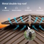 LAUSAINT HOME Outdoor Hardtop Gazebo for Patios 12x16ft, Permanent Heavy Duty Metal Double Roof Pavilion with Aluminum Frame & Enclosed Curtains and Mosquito Nettings for Lawn and Garden, Brown Metal - Image 7