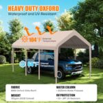 Carport Canopy 10'x20' Heavy Duty Replacement Cover, Garage Shelter Cover 800D Oxford Waterproof & UV Protected Tarp with Ball Bungees, Not Include Frame, Beige - Image 4