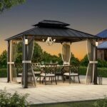 Modern Shade The Horizon Hardtop Gazebo 10' x 12' with 4 LED Lights, Permanent Outdoor Gazebo with Galvanized Steel Double Roof, Grill Pavilion with Decor Hooks, Mosquito Nettings, Black - Image 3