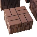 Plastic Interlocking Deck Tiles (44 PCS), 12x12 Inches Waterproof Outdoor Patio Flooring, Easy Snap Balcony Floor Tiles for Garden, Poolside, Backyard, Pathway, Indoor Use, Red Brown, Grid Pattern