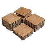 Yaheetech 27PCS Natural Wood Deck Tiles Interlocking Patio Deck Tiles Solid Wood and Plastic Indoor&Outdoor 12 x 12in