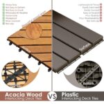 PrimeZone 9 PCS Solid Acacia Wood Interlocking Patio Deck Tiles - 12" x 12" Indoor Outdoor Waterproof Flooring Tiles for Balcony, Backyard & Poolside, All Weather Use, Natural Wood, Diagonal - Image 6