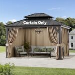 Covered Outdoor Gazebo Curtain Replacement Universal 4-Panel Sidewalls 11' x 13', Outdoor Gazebo Privacy Curtains with Zipper, Replacement for Outdoor, Patio Canopy, Garden and Backyard (Curtain Only)