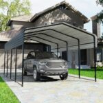 Teekyooly 13X20 FT Metal Carport, Outdoor Car Shelter with Galvanized Steel Roof with Sidewalls Enclosure Kit, Heavy Duty Outdoor Car Shelter for Cars, Boats, and Tractor Black