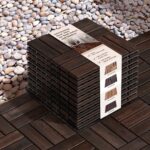 Idzo Interlocking Deck Tiles 9.6 SQFT - 10PCS Waterproof Acacia Wood Tiles, Flooring Tiles for Indoor and Outdoor - Decking Checker Pattern, 11.81 x 11.81 x 0.91 Inches, Dark Brown