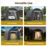 FansaFurn Carport, 10'x15' Outdoor Round Portable Garage with 2 Roll up Doors, Heavy Duty Storage Shelter Car Canopy Party Tent, Dark Gray - Image 2