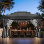 LAUSAINT HOME Outdoor Patio Gazebo with Expansion Bolts, Double Roof Soft top Gazebos Shelter Party Tent with Mosquito Nettings and Privacy Screens for Backyard, Deck, Garden, Lawn (10x13, Grey) - Image 2