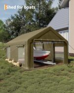 IDEALHOUSE 12x20 Ft Carport with Roll-Up Doors - Heavy Duty 200g PE Tarp Shelter with 4 Windows, Fits Full-Size Pickups, SUVs, Bass Boats & Tractors (Yellow) - Image 3